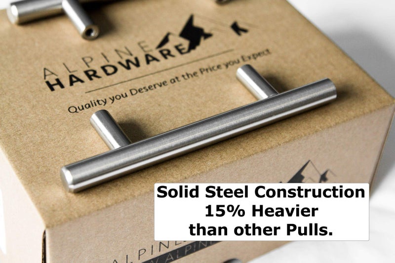 ALPINE HARDWARE Solid Euro Style Bar Pull-25Pack ~3 inch Hole Center & 5 3/8 inch Length-Heavy Stainless Steel T-Bar Handle W/ a Satin Nickel Finish-American Owned Cabinet Hardware - Image 2
